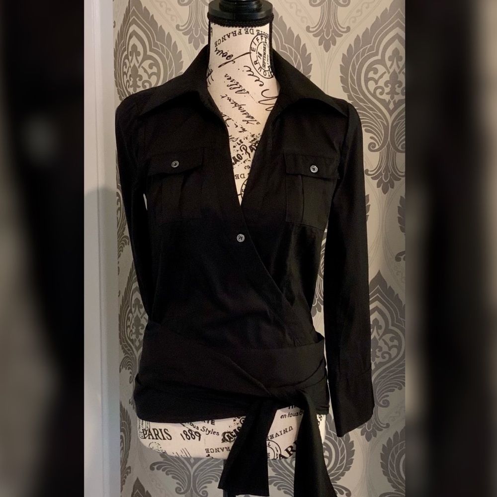 Diane Von Furstenberg Black Wrap Blouse